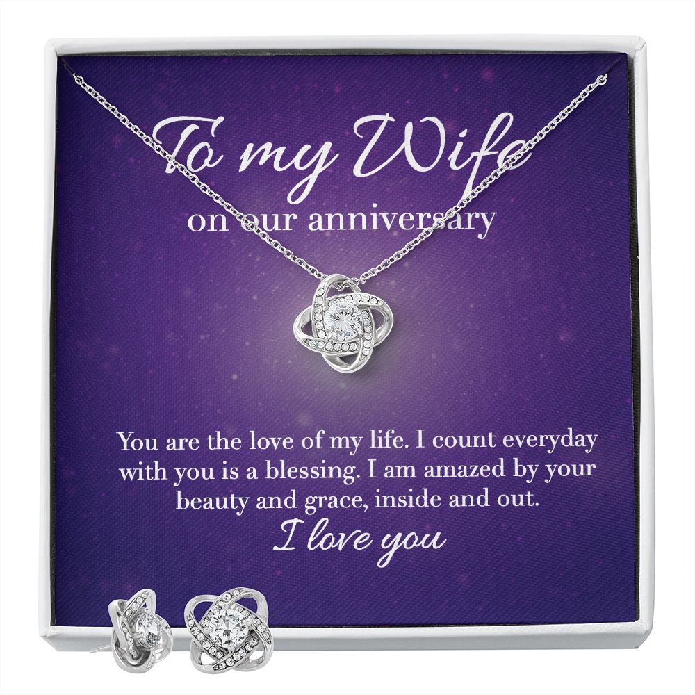 Love Knot Earring & Necklace Set - To My Wife on Our Anniversary
